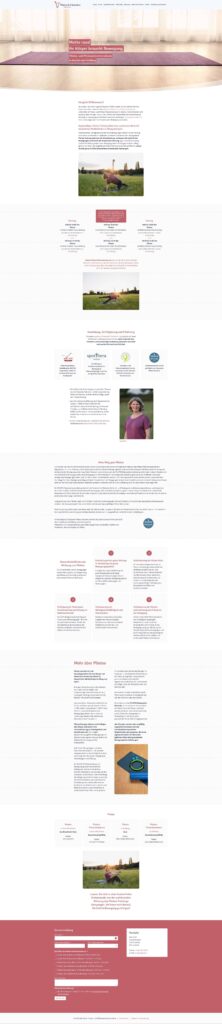 Eine von einem Aachener Webdesigner gestaltete Homepage für ein Gesundheits- und Wellness-Studio in einem weiß-roten Layout mit großen Fenstern, Leistungsbeschreibungen, Erfahrungsberichten, Dozentenprofilen, Kursplänen und einem Kontaktformular.