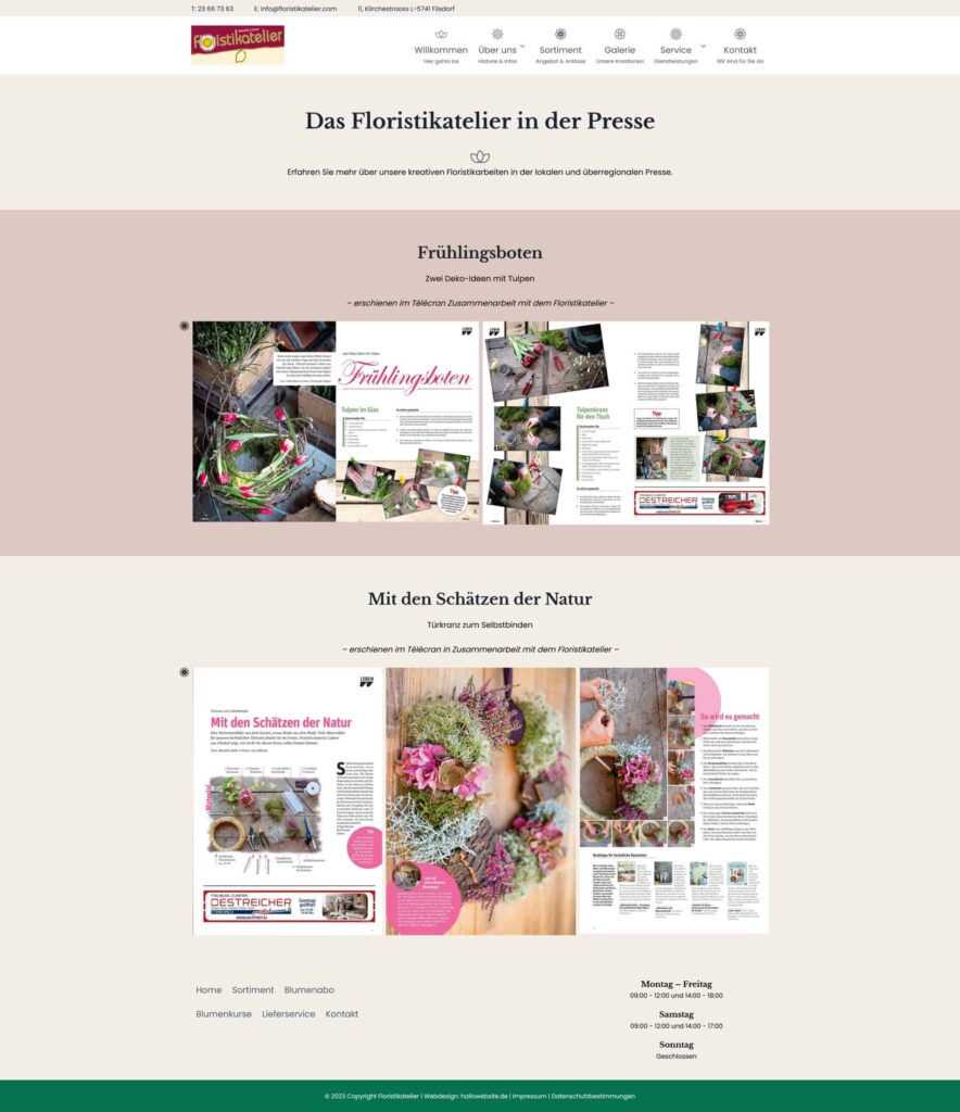 Blumenarrangements in Presse: Frühling & Natur, kreative Floristik für Events und Selbstbindung.