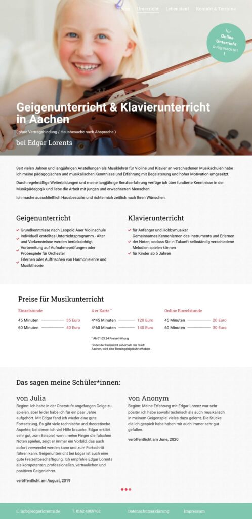 Professioneller Klavier- und Geigenunterricht in Aachen, individuelle Anpassung für alle Altersgruppen.