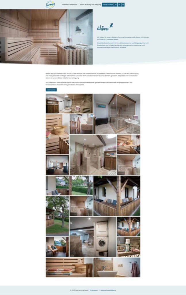 Sauna mit Wellnessbereich für Entspannung im Sommerhaus, inklusive Dusche und Sitzecke.