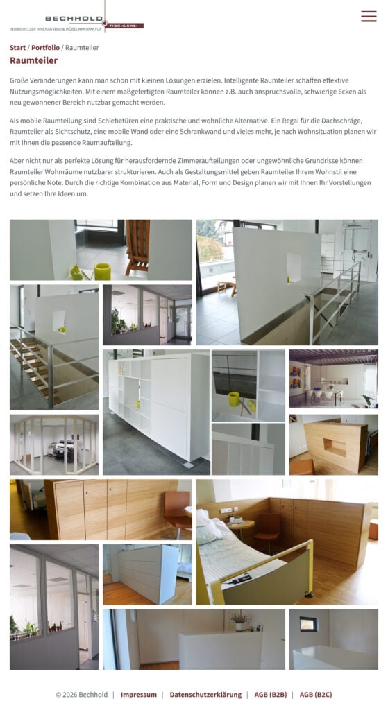 Eine Collage aus zehn Bildern zeigt moderne, minimalistische Raumteiler in verschiedenen Wohnbereichen, darunter Trennwände aus Holz und Glas, Regale und Schiebetüren, die kreative Lösungen zur Raumtrennung veranschaulichen.